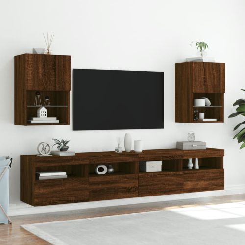 ТВ шкаф с LED осветление, кафяв дъб, 40,5x30x60 см