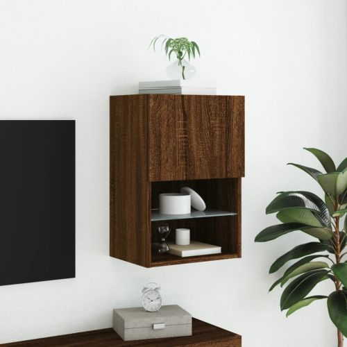 ТВ шкаф с LED осветление, кафяв дъб, 40,5x30x60 см