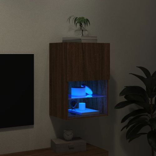 ТВ шкаф с LED осветление, кафяв дъб, 40,5x30x60 см