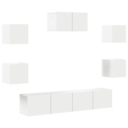 Комплект ТВ шкафове от 7 части, бял, инженерно дърво