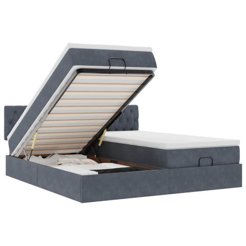 Османска легло с матраци и LED, тъмносиво, 180x200 см, кадифе