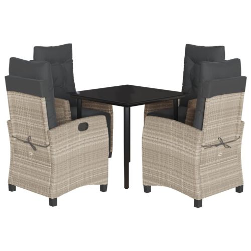 Градински трапезен комплект 5 части с възглавници светлосив