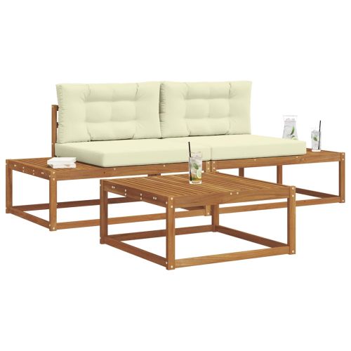 Комплект дивани за открито 3 Брой Натурален и Крема