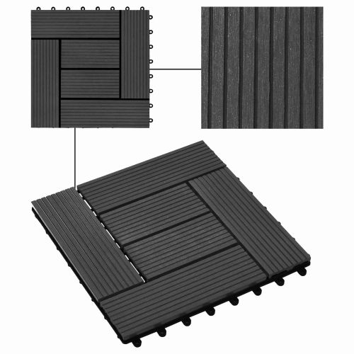 Плочка за decking 11 pcs Черен 30 x 30 cm WPC