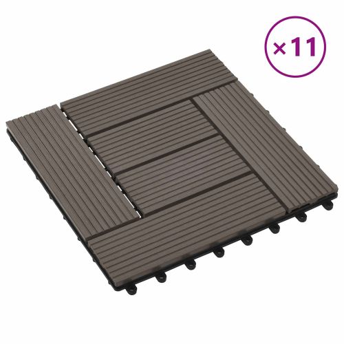 Плочка за decking 11 pcs Тъмен кафяв 30 x 30 cm WPC