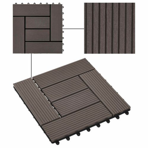 Плочка за decking 11 бр. Тъмен кафяв 30 x 30 cm WPC