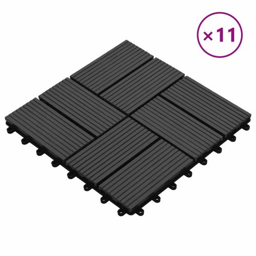 Плочка за decking 11 pcs Черен 30 x 30 cm WPC
