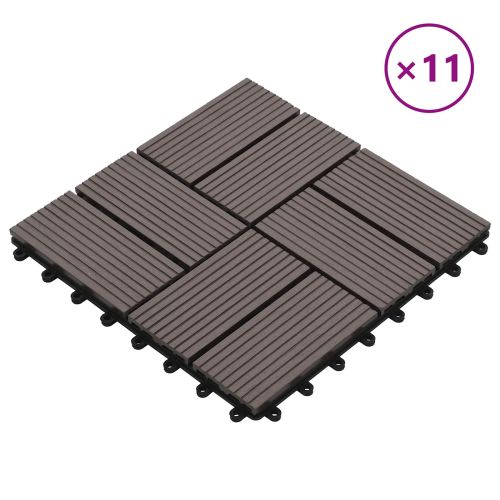 Плочка за decking 11 pcs Тъмен кафяв 30 x 30 cm WPC