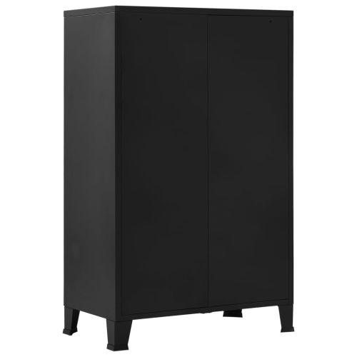 Офис шкаф мрежести врати промишлен черен 75x40x120 cм стомана