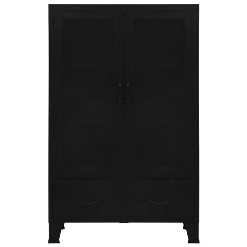 Офис шкаф мрежести врати промишлен черен 75x40x120 cм стомана