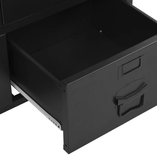 Офис шкаф мрежести врати промишлен черен 75x40x120 cм стомана