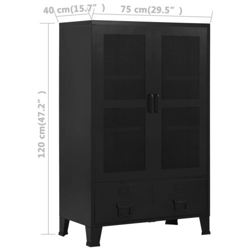 Офис шкаф мрежести врати промишлен черен 75x40x120 cм стомана