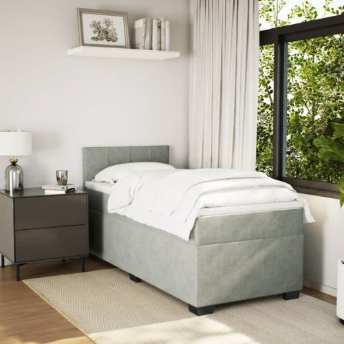 Боксспринг легло с матрак, светлосиво, 80x200 см, кадифе