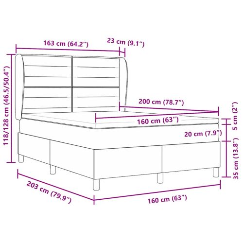 Легло с пружинирана основа Тъмносив 160 x 200 cm текстил