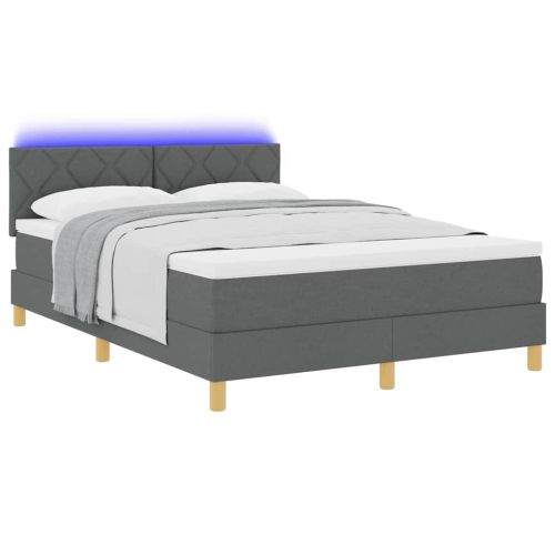 LED кутия за пружини с легло Тъмен сив 160 x 200 cm текстил