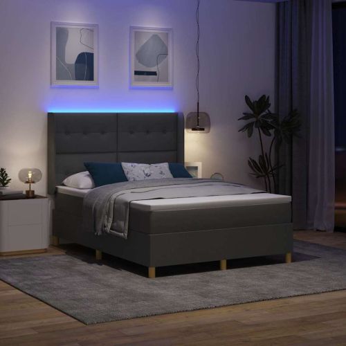 Легло с пружинирана основа с LED ленти Сив 160 x 200 cm текстил