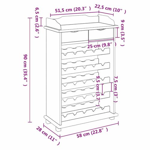 Винен рафт Естествен 58 x 28 x 90 см Масивно дърво от бор