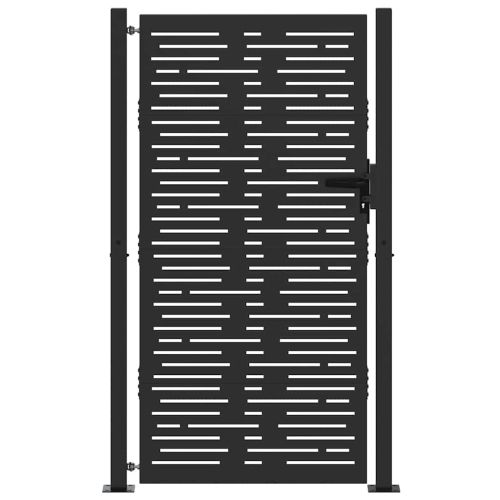 Градинска врата Черно 110 x 205 см Прахово боядисана стомана