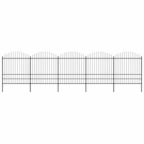Градинска ограда с връх тип копие, стомана, 892,5x200 см, черна