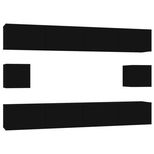 Комплект ТВ шкафове от 6 части, Черно, инженерно дърво