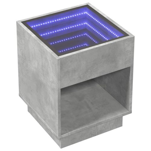 Нощна масичка с Infinity LED, бетонно сива, 40x40x50 см