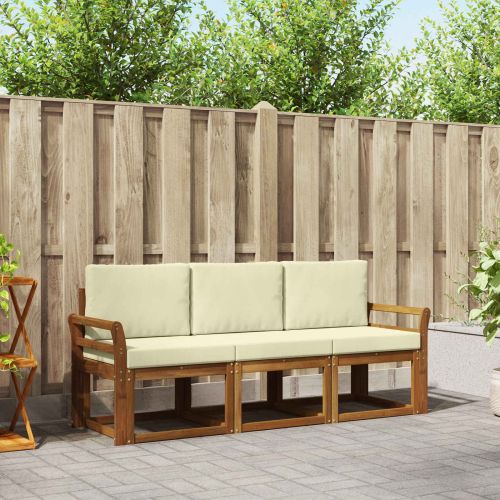Комплект дивани за открито 3 pcs Натурален и Крема
