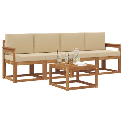 Комплект дивани за открито 5 pcs Натурален и Бежов