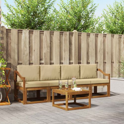 Комплект дивани за открито 5 pcs Натурален и Бежов