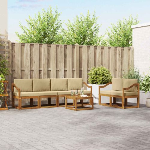Комплект дивани за открито 7 pcs Натурален и Бежов