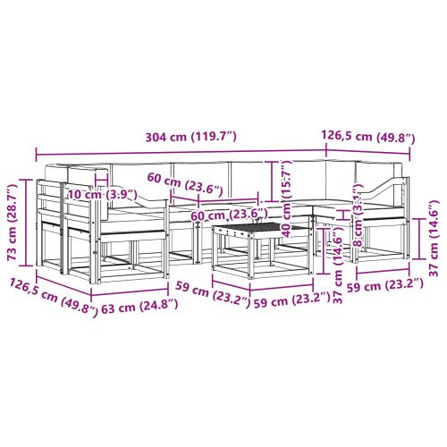 Комплект дивани за открито 8 pcs Натурален и Крема
