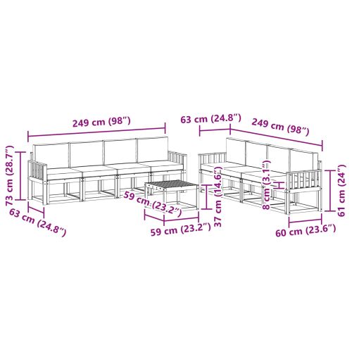 Комплект дивани за открито 9 pcs Естествено и светло сиво