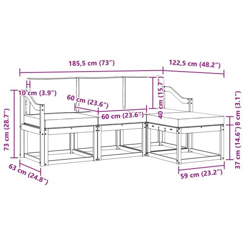 Комплект дивани за открито 4 pcs Натурален и Крема