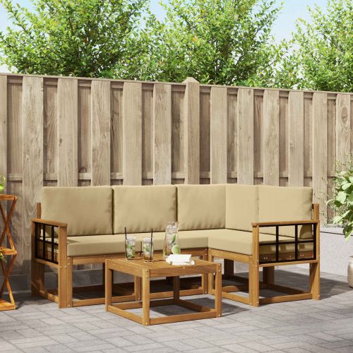 Комплект дивани за открито 5 pcs Натурален и Бежов