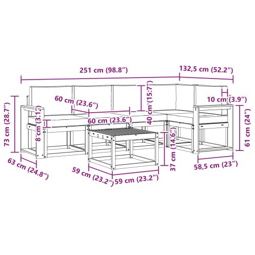 Комплект дивани за открито 6 pcs Натурален и Крема