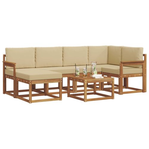 Комплект дивани за открито 7 pcs Натурален и Бежов