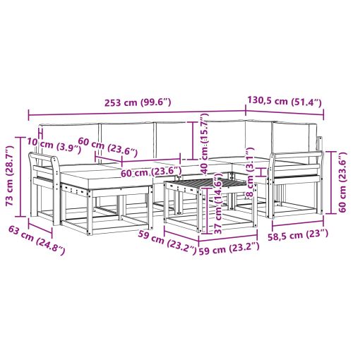 Комплект дивани за открито 7 pcs Натурален и Антрацит