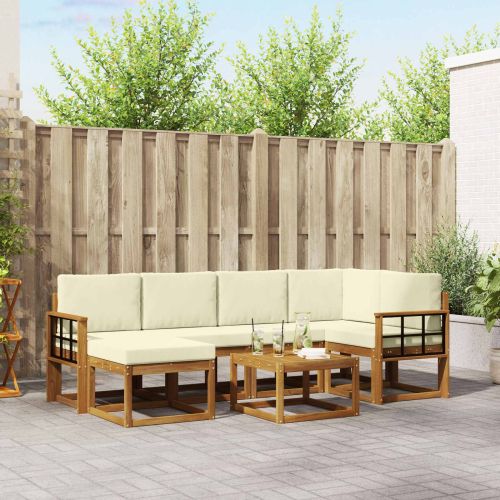 Комплект дивани за открито 7 pcs Натурален и Крема