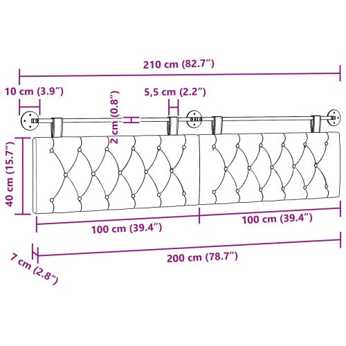 Висяща табла Светлосиво 210 x 55 x 7 см Кадифе