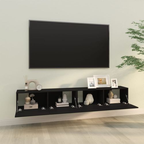 Стенни ТB шкафове, 2 бр, черни, 100x30x30 см, инженерно дърво