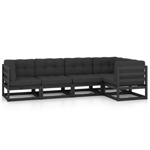 Градински лаундж комплект, 5 части, с възглавници, бор масив