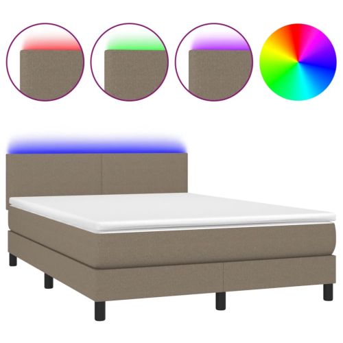 Боксспринг легло с матрак и LED, таупе, 140x200 см, плат