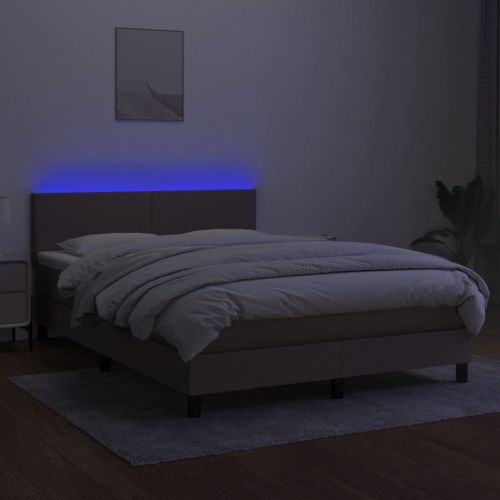 Боксспринг легло с матрак и LED, таупе, 140x200 см, плат