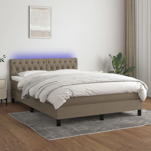 Боксспринг легло с матрак и LED, таупе, 140x200 см, плат