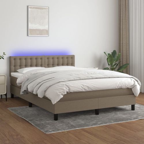 Боксспринг легло с матрак и LED, таупе, 140x200 см, плат