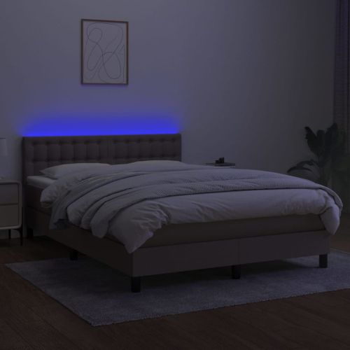 Боксспринг легло с матрак и LED, таупе, 140x200 см, плат