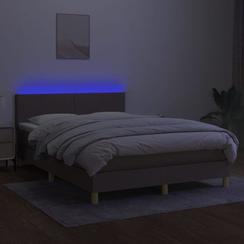 Боксспринг легло с матрак и LED, таупе, 140x200 см, плат