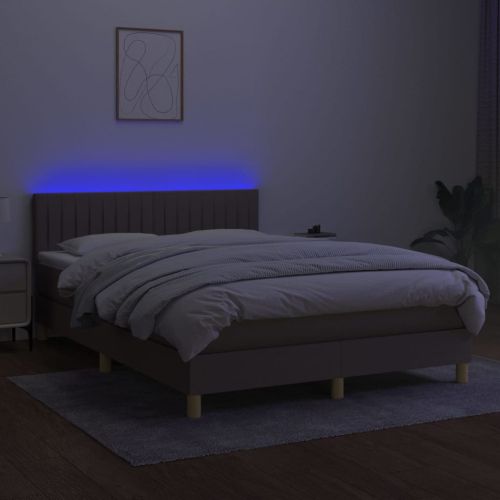 Боксспринг легло с матрак и LED, таупе, 140x200 см, плат