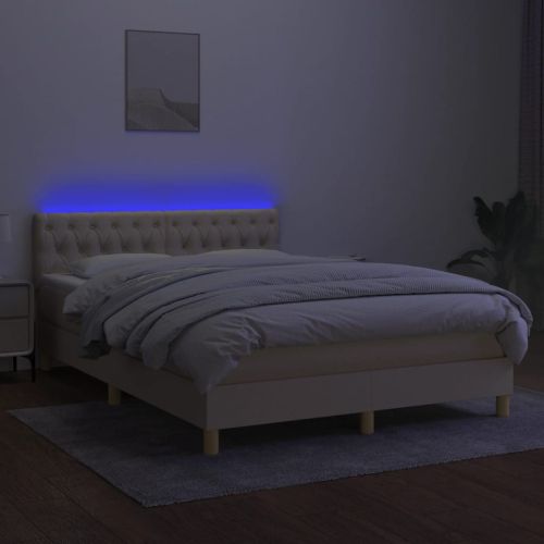Боксспринг легло с матрак и LED, кремаво, 140x200 см, плат