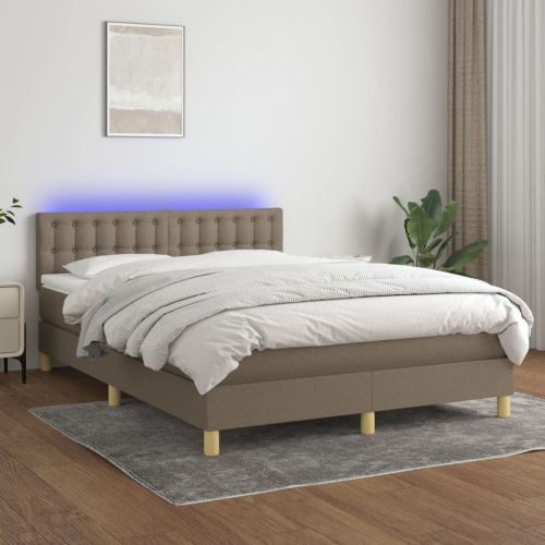 Боксспринг легло с матрак и LED, таупе, 140x200 см, плат
