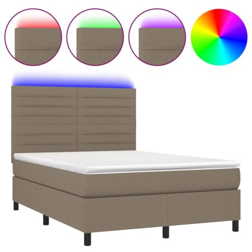 Боксспринг легло с матрак и LED, таупе, 140x200 см, плат
